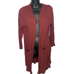 Wilde Women's 1x Ribbed Maroon Open Cardigan Mid Length
